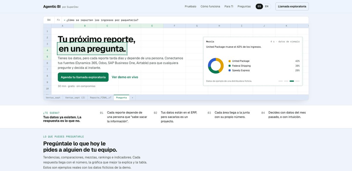 Agentic BI: captura del sitio